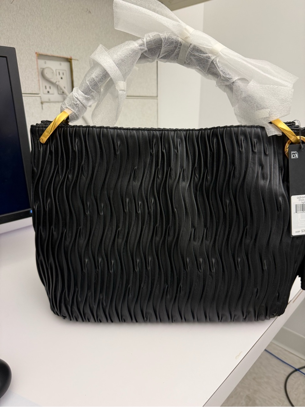 Donna Karan Black Textured Wavy Tote Bag - Picture 1 of 6